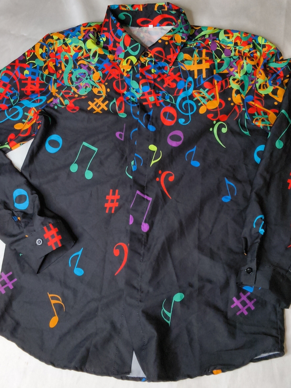 Men's Black Musical Notes Dress Shirt - Colorful Print